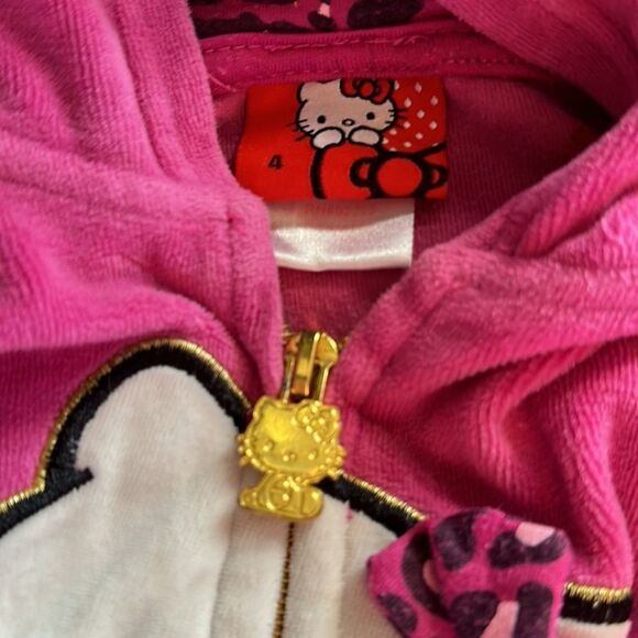 Hello Kitty Girls Pink Velour Full Zip Hoodie Jacket Size 4 Hooded Sweatshirt - Picture 3 of 4